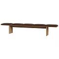 Long Wooden Bench With Comfortable Brown Padded Seats And Modern Sturdy Frame Design