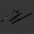 Tactical Weapons Set Including Axe Combat Knife And Machete With Black Metal Construction 3d model