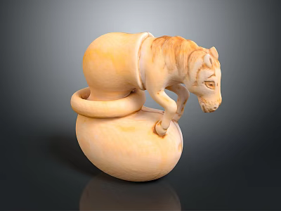 Detailed Tiger Sculpture Carving With Round Base And Ring Structure In Stone Material 3d model