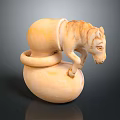 Detailed Tiger Sculpture Carving With Round Base And Ring Structure In Stone Material 3d model