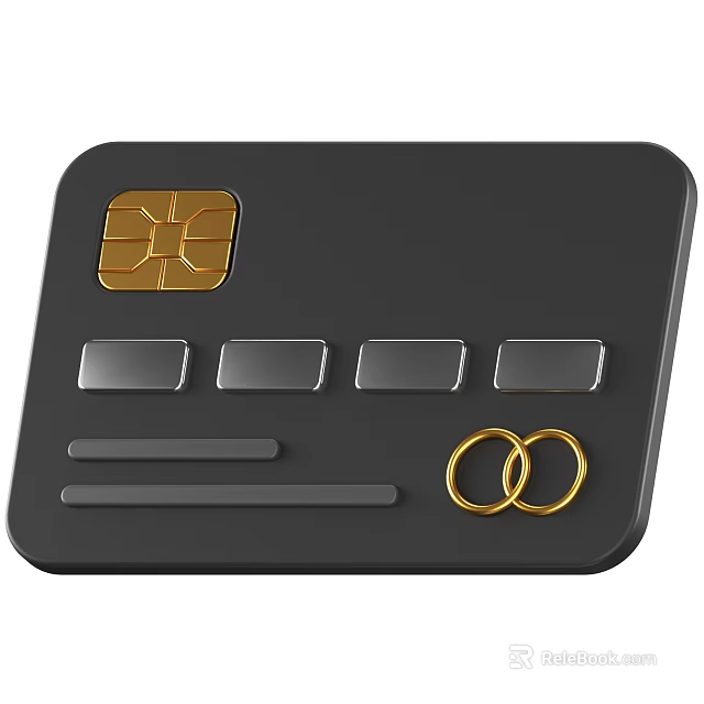 Black Commercial Equipment Credit Card With Gold Chip And Rings 3d model 