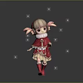 Cute Little Girl Doll with Rabbit Ears Brown Hair Red Boots and Pink Sparkles