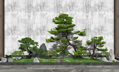 New Chinese style landscape sketch landscape tree stone 3d model