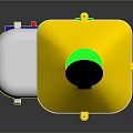 Yellow Top Device Featuring Black Circular Part Silver Middle And Blue Base
