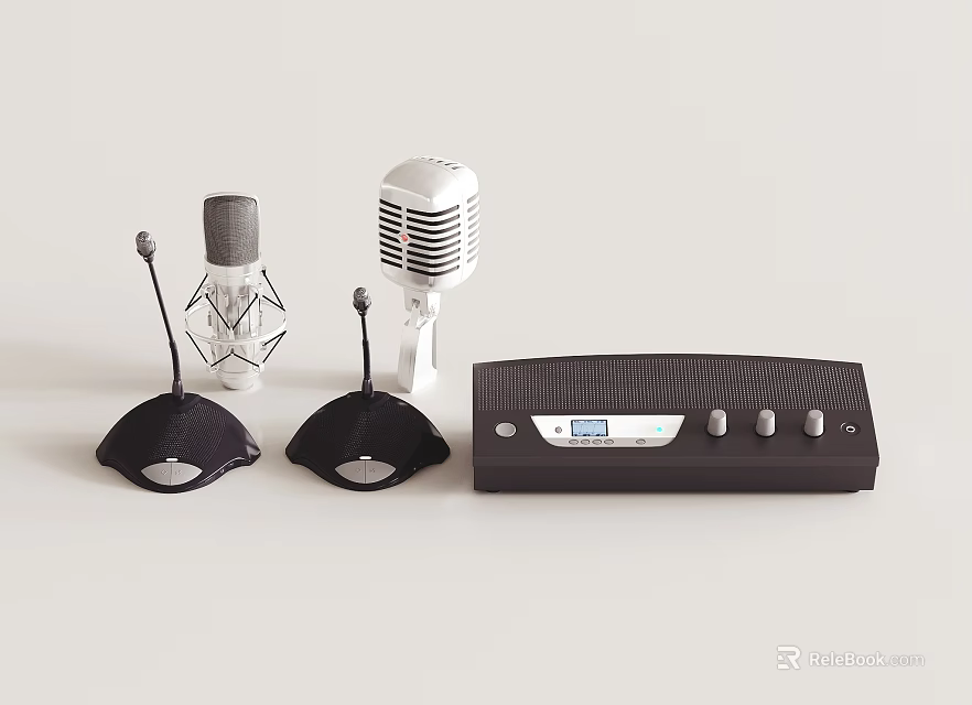 Professional Headphones And Speakers Audio System With Wireless Microphones And Digital Receiver 3d model 