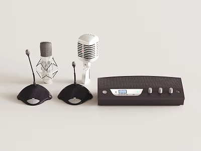 Professional Headphones And Speakers Audio System With Wireless Microphones And Digital Receiver 3d model