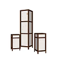 Tall Wooden Floor Lamp With Two Smaller Lamps Translucent Shade And Warm Light