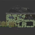 Residential House with Tile Roof Covered by Green Vines Attached Garage and Grass Shrubs