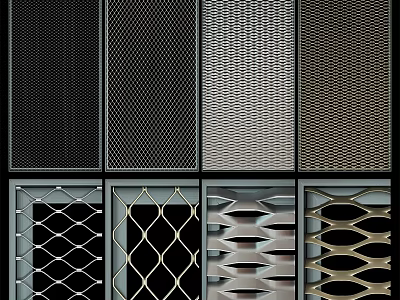 Ornamental Decor Set Featuring Various Metal Mesh Patterns in Black Silver and Gold 3d model