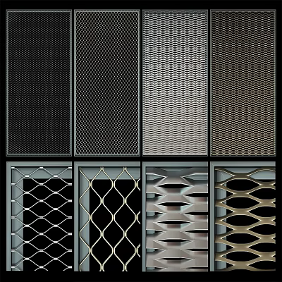 Ornamental Decor Set Featuring Various Metal Mesh Patterns in Black Silver and Gold 3d model