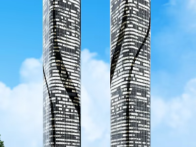 Modern Office Buildings With Tall Twisted Design Glass Curtain Walls Against Blue Sky White Clouds 3d model