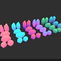 Various Colorful Abstract Decorative Objects Arranged In Row On Black Background