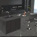 Modern Black Kitchen Dining Table Set With Island Counter Sink And Bar Stools 3d model