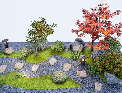 Micro-terrain landscape plant landscape stone sketch 3d model