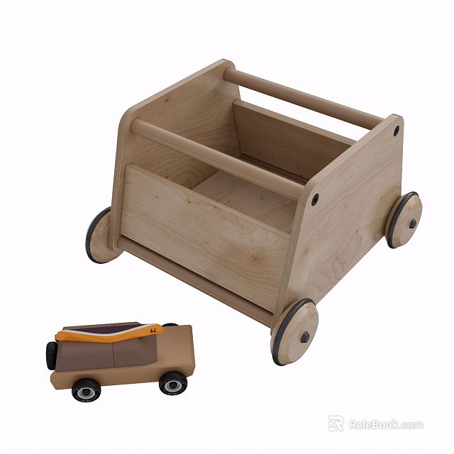 Electric Wooden Toy Cart with Wheels and Small Play Car for Kids 3d model 