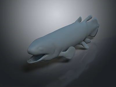 Gray 3D Fish Model With Open Mouth In Detailed Rendering On Dark Background 3d model