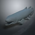 Gray 3D Fish Model With Open Mouth In Detailed Rendering On Dark Background 3d model