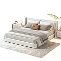 Modern Double Bed Bedroom Interior With Bedside Tables Decorative Pillows And Area Rugs 3d model