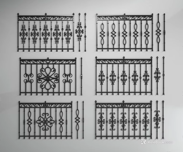 Wrought Iron Railings With Various Intricate Decorative Patterns And Designs 3d model 