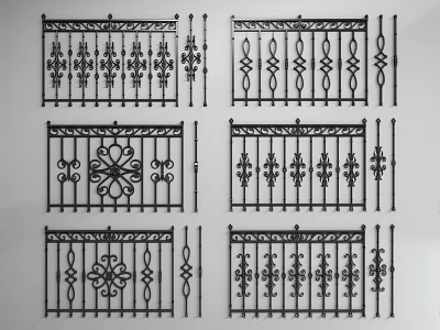 Wrought Iron Railings With Various Intricate Decorative Patterns And Designs 3d model