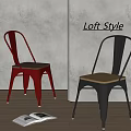 Loft Style Dining Chairs With Red And Gray Metal Frames And Wooden Seats