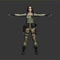 Woman In Green Top Brown Tactical Pants With Tactical Gear And Arms Outstretched