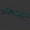 Blue Wooden Bridge Model Featuring Slatted Planks Railings And Support Legs