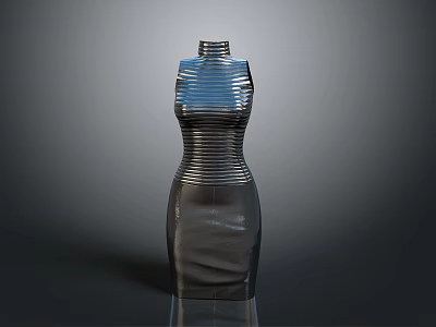 Sleek Silver Striped Fitted Dress With High Neck And Modern Design 3d model