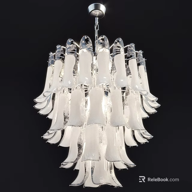 Elegant Transparent Glass Chandelier With Layered Petal Shaped Design For Modern Interior 3d model 
