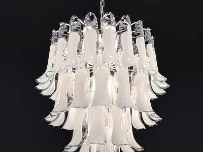Elegant Transparent Glass Chandelier With Layered Petal Shaped Design For Modern Interior 3d model