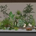 Indoor Garden Landscape With Diverse Green Plants Palm Ferns Succulents White Duck Decorations Glowing Sphere