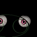 Detailed Eyes With Pink Pupils And Green Outline On Black Background