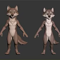 Two Cartoon Wolf 3D Characters With Brown White Fur Standing Poses And Expressions