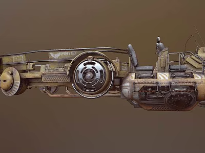 Steampunk Mechanical Vehicle With Intricate Metal Wheels And Cockpit Design 3d model
