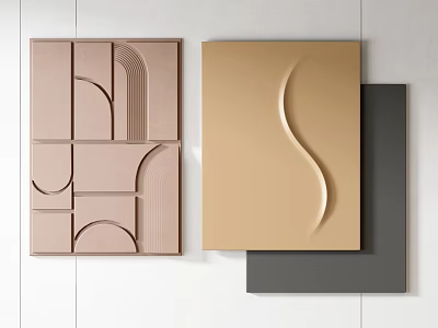 Modern Abstract Wall Decor With Geometric Relief Design In Pink Beige And Gray Panels 3d model