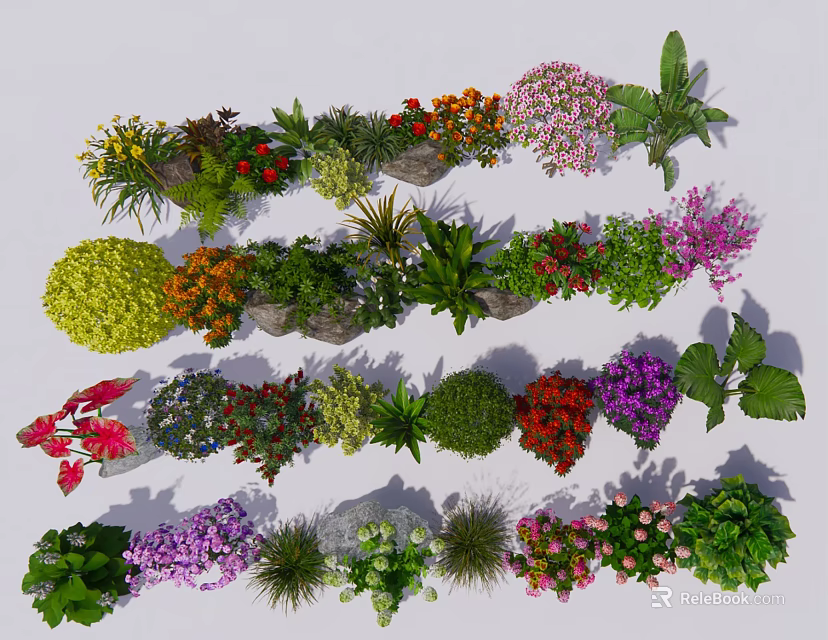 Colorful Various Flowers and Plants in Potted Decorative Arrangements for Home 3d model 