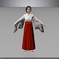 Woman Wearing Traditional Kimono With White Top Red Skirt And Red Obi