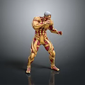 Muscular Humanoid Character 3D Model With Red Patterns And White Hair In Battle Stance