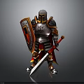 3D Armored Knight Figure With Metallic Armor Red Sword And Detailed Shield