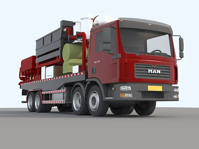 Red MAN Heavy Duty Utility Vehicle With Specialized Equipment On Flatbed 3d model