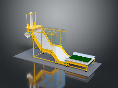 Industrial Conveyor System With Yellow Frame Transparent Guard And Green Belt 3d model