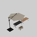 Outdoor Chairs And Folding Tables With Wheeled Storage Bins And Patio Umbrellas