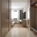 Modern Hotel Guest Room Featuring Light Wood Panel Wall White Floral Relief And Blue Headboard