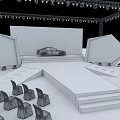 Car Show Stage Setup With Large Screen Aurora Background And Stage Lights White Chairs 3d model