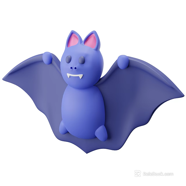 Cute Blue Cartoon Bat With Pink Ears As 3D Flying Animal Character Design 3d model 