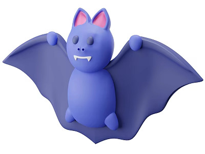Cute Blue Cartoon Bat With Pink Ears As 3D Flying Animal Character Design 3d model