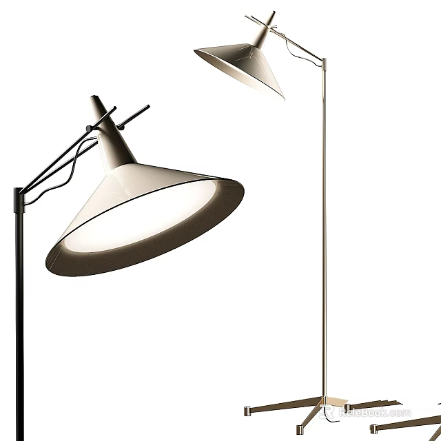Modern Floor Lamp With Conical Shade And Adjustable Metal Stand For Living Room 3d model 