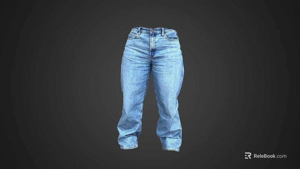 High Waist Blue Denim Jeans With Classic Stitching And Straight Leg Design 3d model 