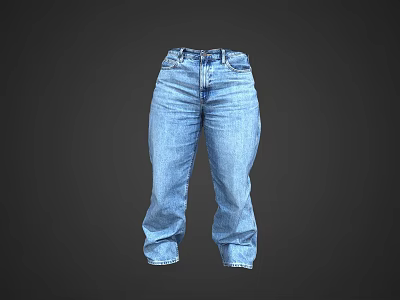 High Waist Blue Denim Jeans With Classic Stitching And Straight Leg Design 3d model