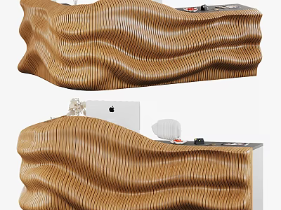 Modern Wooden Reception Desk With Wavy Design Curved Surface And Natural Texture 3d model